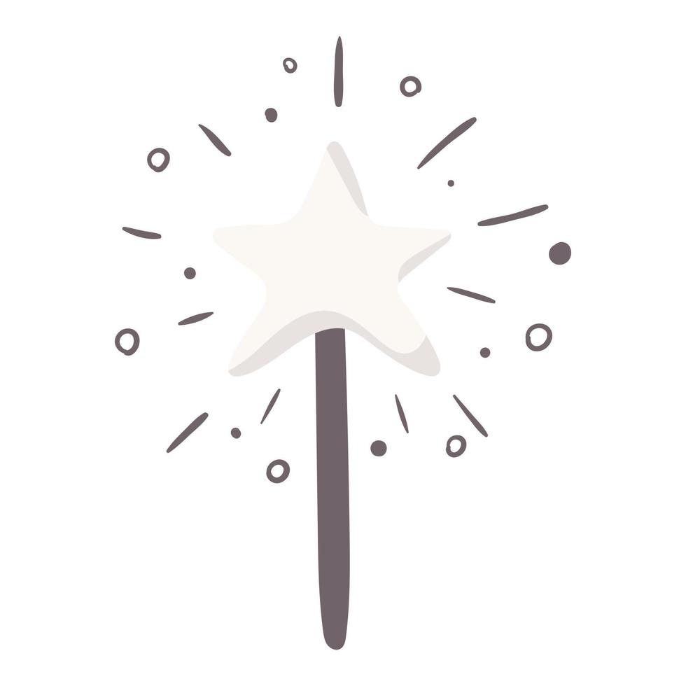 Vector isolated icon of Christmas magic wand with a star tip with magic shine and sparkles.