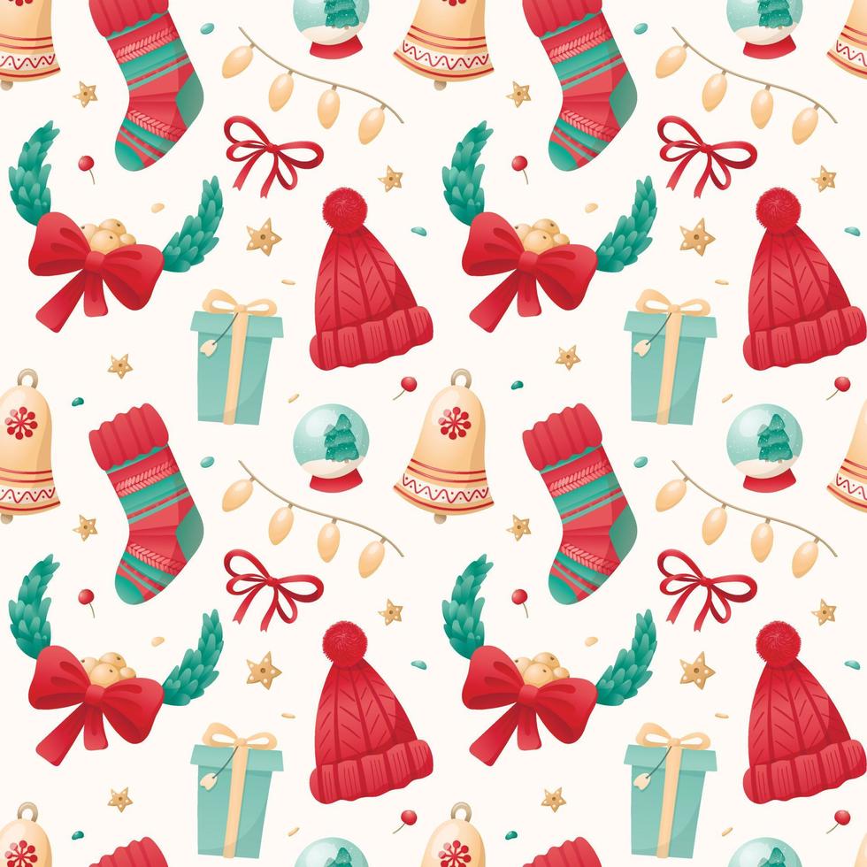 patrón sin costuras de iconos aislados de Navidad en un fondo blanco. símbolos de vacaciones de invierno. ilustración para papel de envolver, decoraciones, textiles. vector