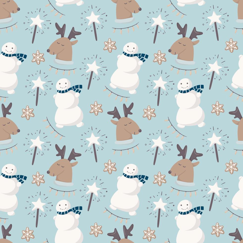 patrón transparente de vector. tema infantil de invierno, divertidos dibujos animados de muñecos de nieve y patrón transparente de vector. tema infantil de invierno, divertidos dibujos animados de muñecos de nieve y