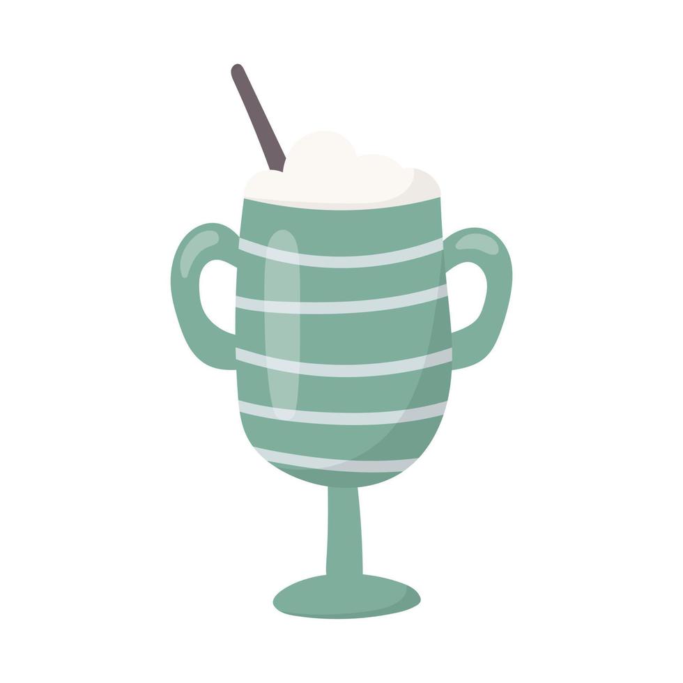 Vector isolated illustration of a glass or mug with handles with milkshake and drinking straw.