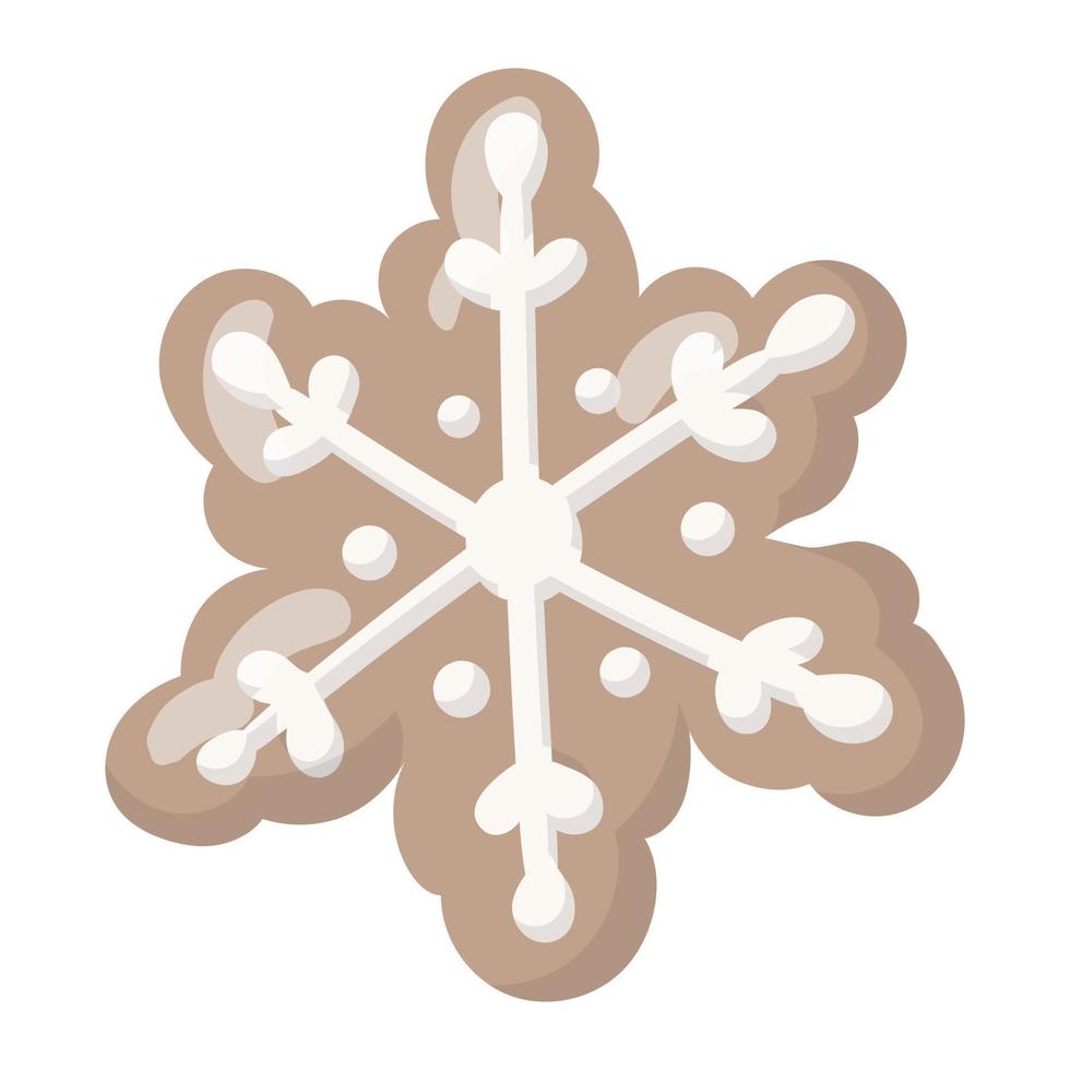 Vector isolated illustration of a Christmas gingerbread cookie in the shape of a snowflake with white glaze.