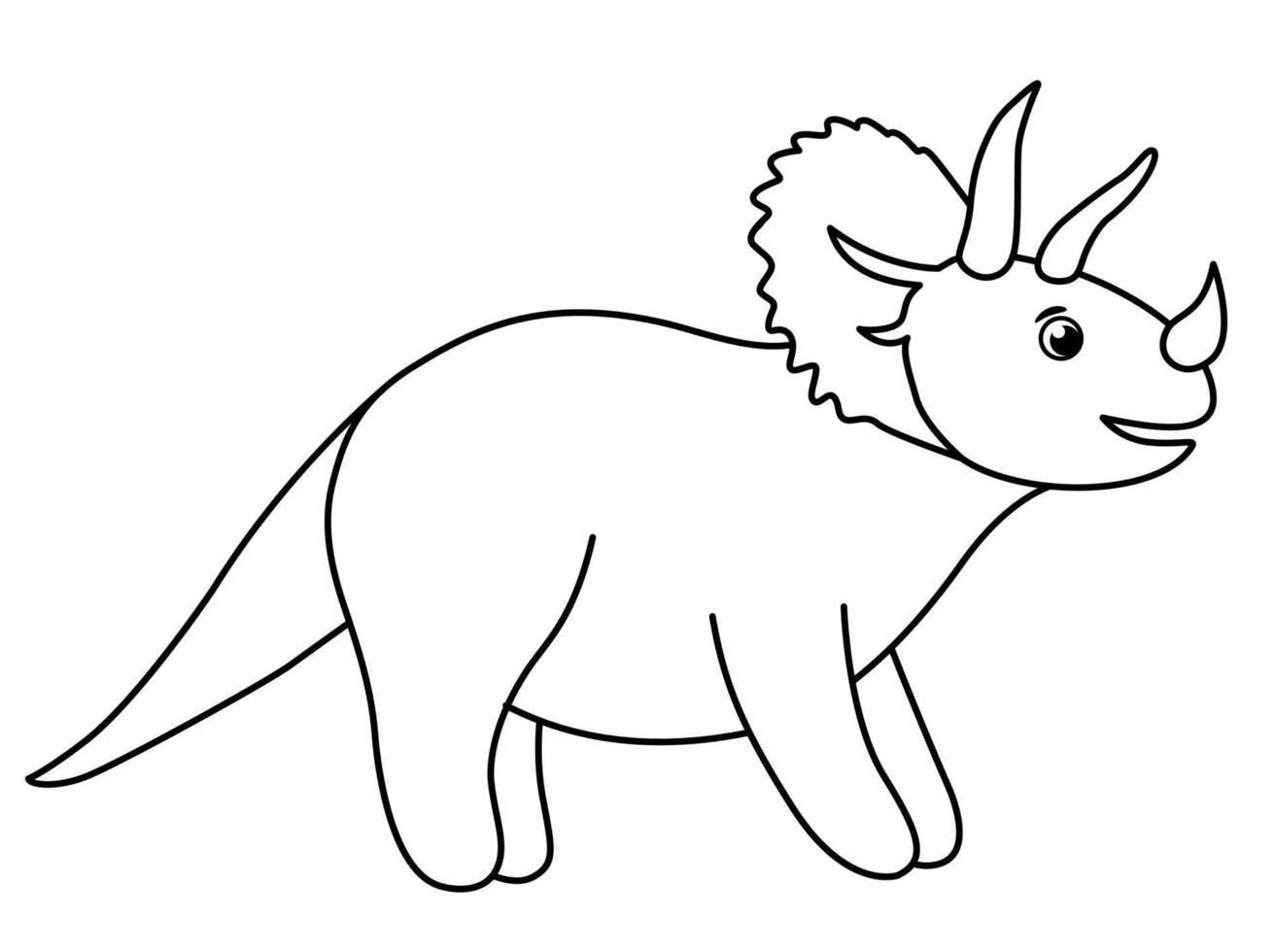 icono de línea de dinosaurio lindo vector aislado sobre fondo blanco. divertido personaje dino de contorno. lindo reptil prehistórico ilustración en blanco y negro. triceratops para colorear