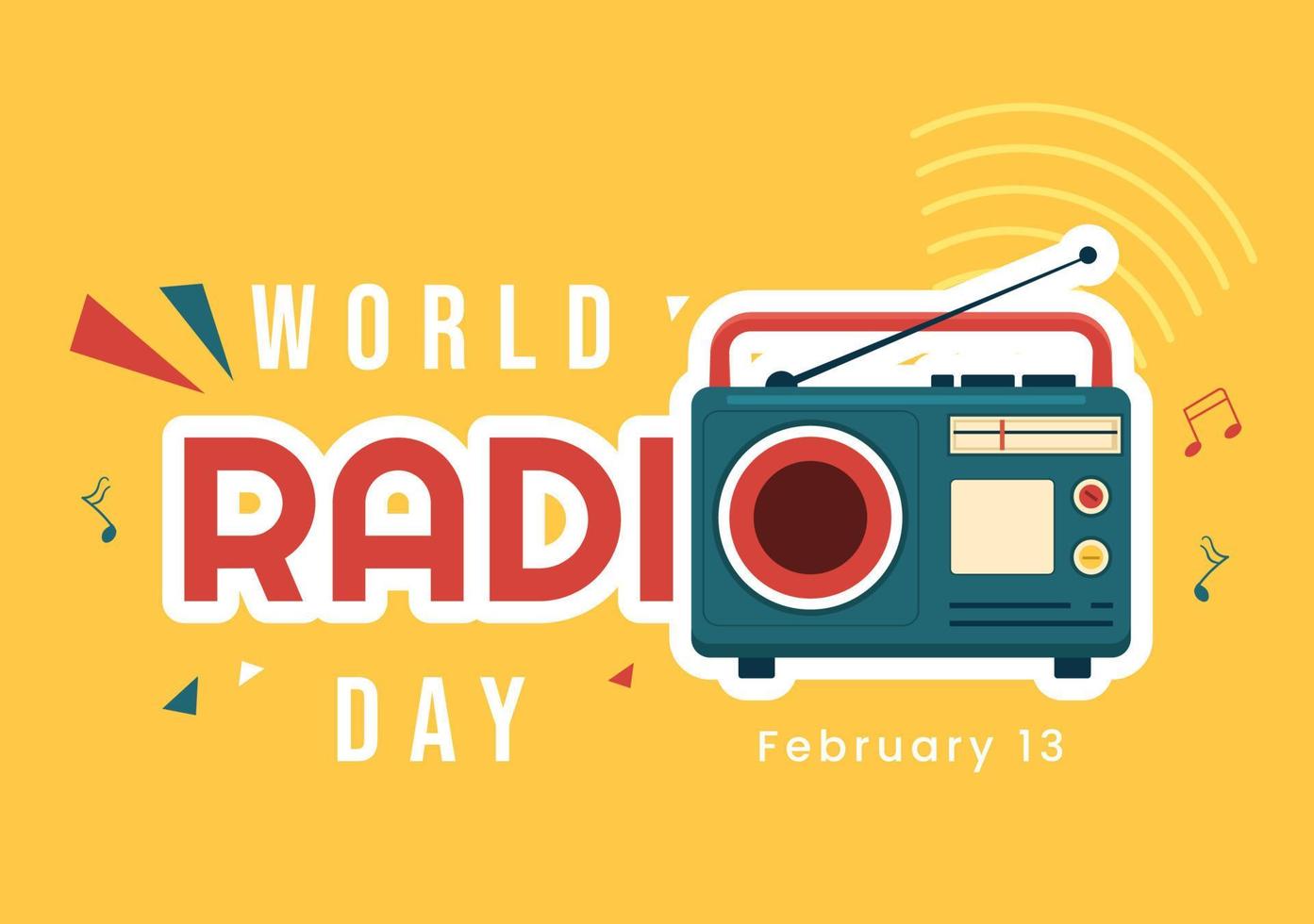 día mundial de la radio el 13 de febrero de idea para plantilla de página de destino, pancarta y póster en ilustración dibujada a mano de fondo de dibujos animados de estilo plano vector