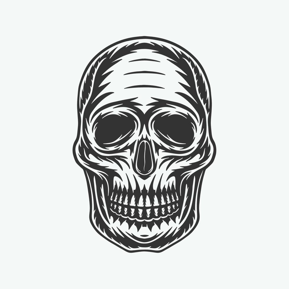 anatomía de la cabeza del cráneo aterrador retro vintage. se puede usar como emblema, logotipo, insignia, etiqueta. marca, cartel o impresión. arte gráfico monocromático. vector. vector