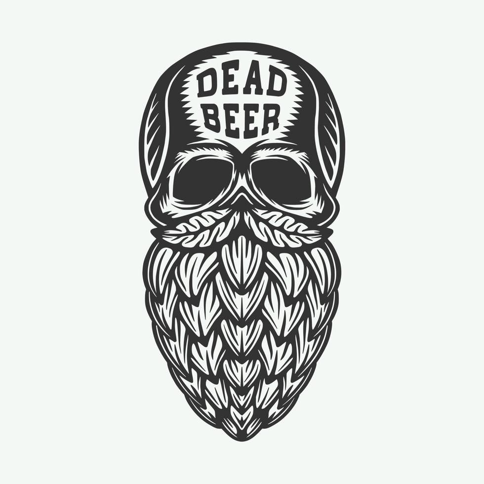 Vintage retro woodcut engraving skull with hop beard. Can be used like emblem, logo, badge, label. mark, poster or print. Monochrome Graphic Art. Vector. vector
