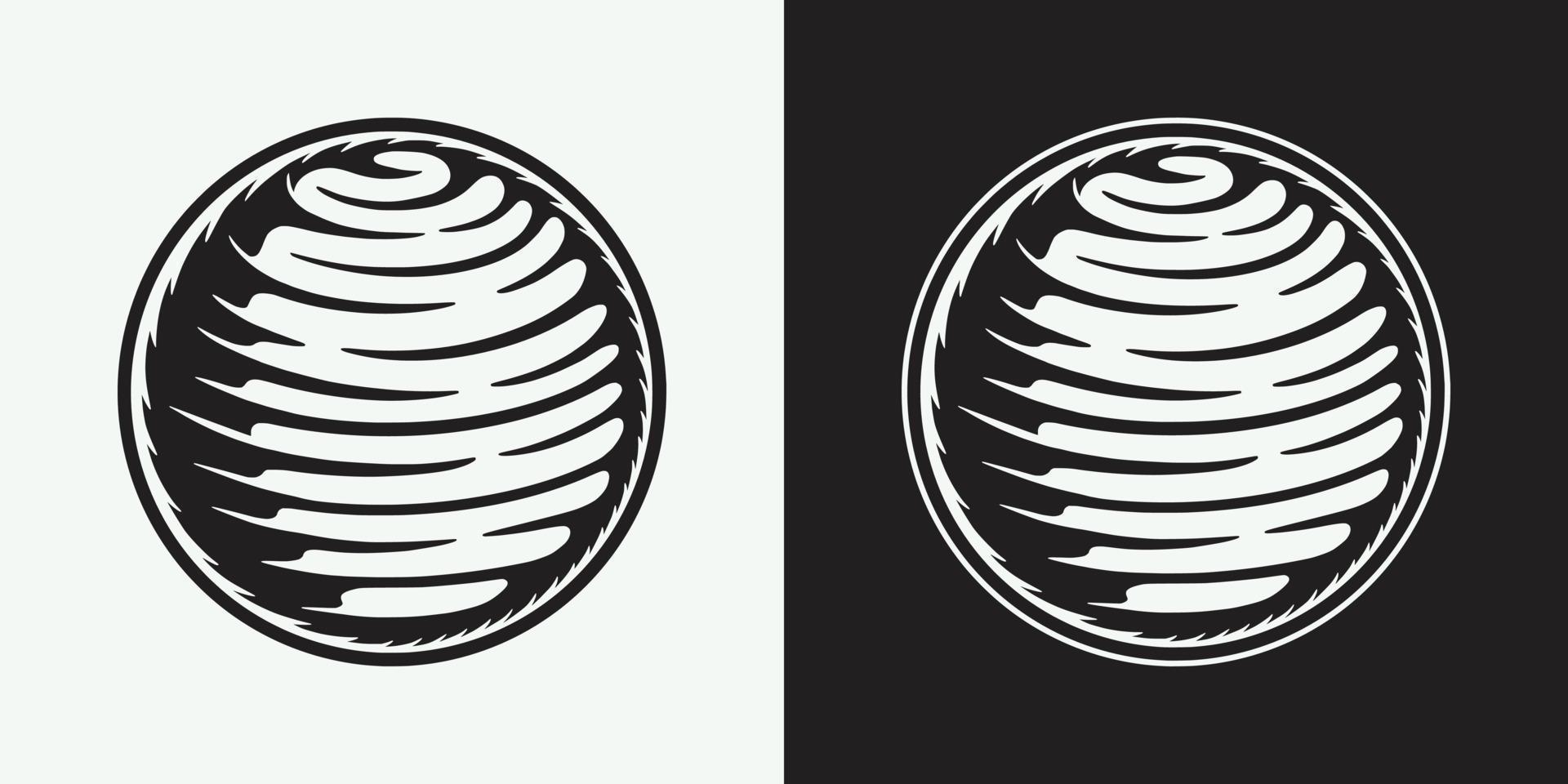 Vintage retro space galaxy planet. Can be used for logo, badge, label. mark, poster or print. Monochrome Graphic Art. Vector Illustration. Woodcut lincut old stylization.
