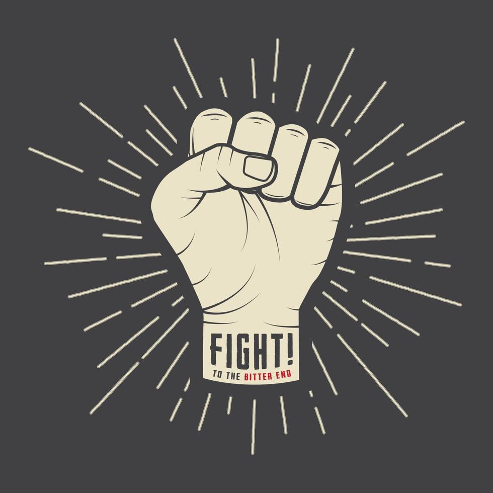 Fist with sunbursts in vintage style. Vector illustration