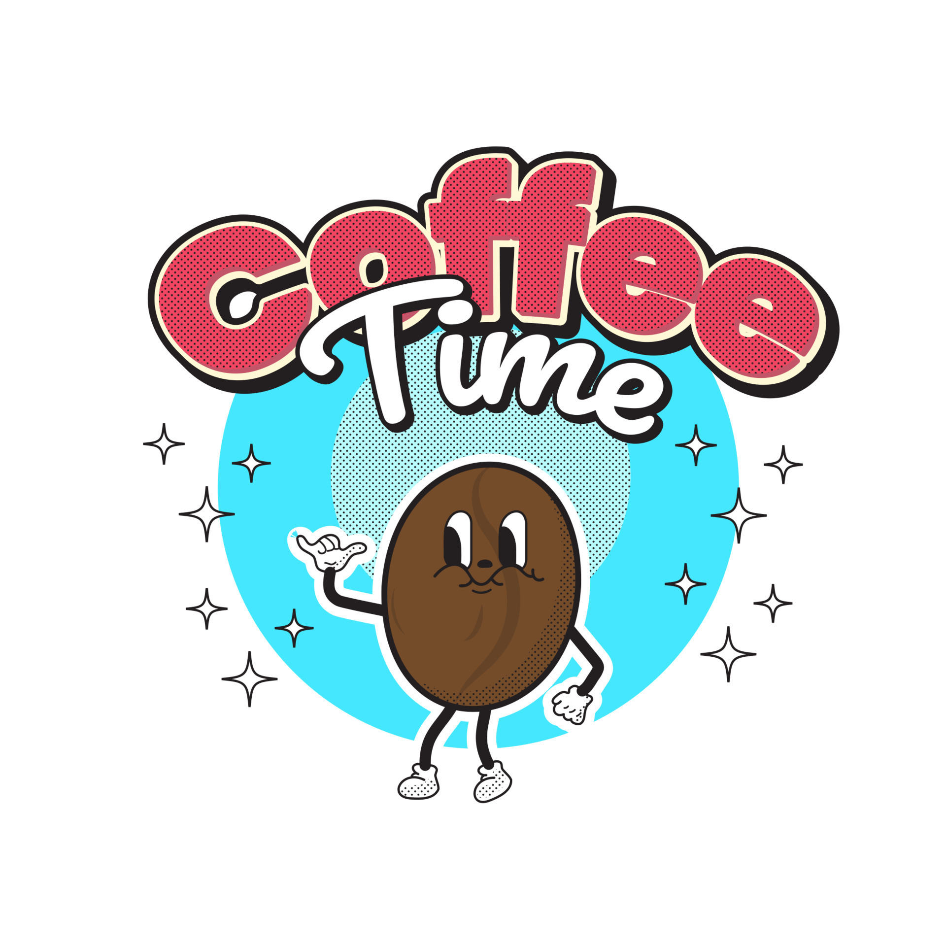 70s Retro Cute Cartoon Character Illustration. Coffee Time Slogan for  Poster or T-Shirt Print Design. Vector 14828250 Vector Art at Vecteezy