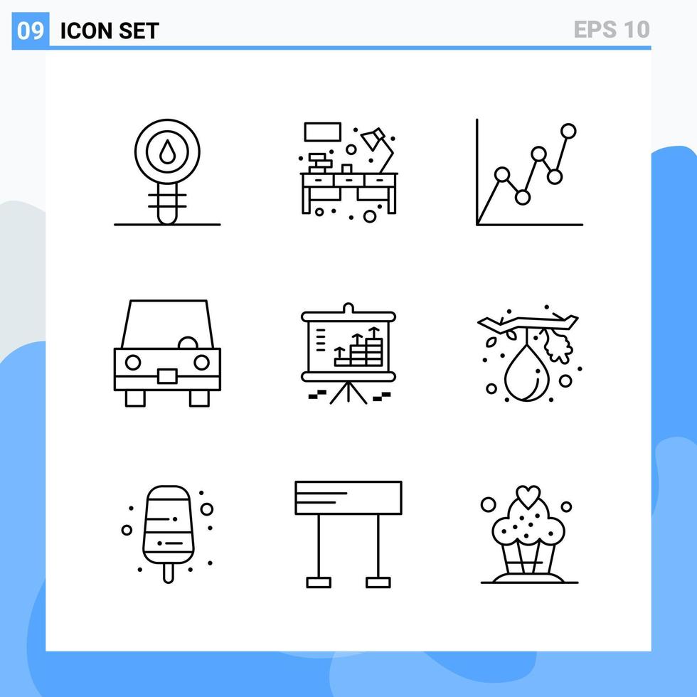 iconos de estilo moderno de 9 líneas delinean símbolos para uso general signo de icono de línea creativa aislado en fondo blanco paquete de 9 iconos fondo de vector de icono negro creativo