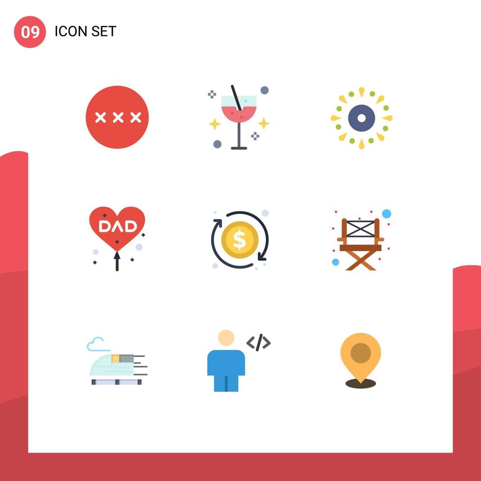 Universal Icon Symbols Group of 9 Modern Flat Colors of love father celebration dad party Editable Vector Design Elements