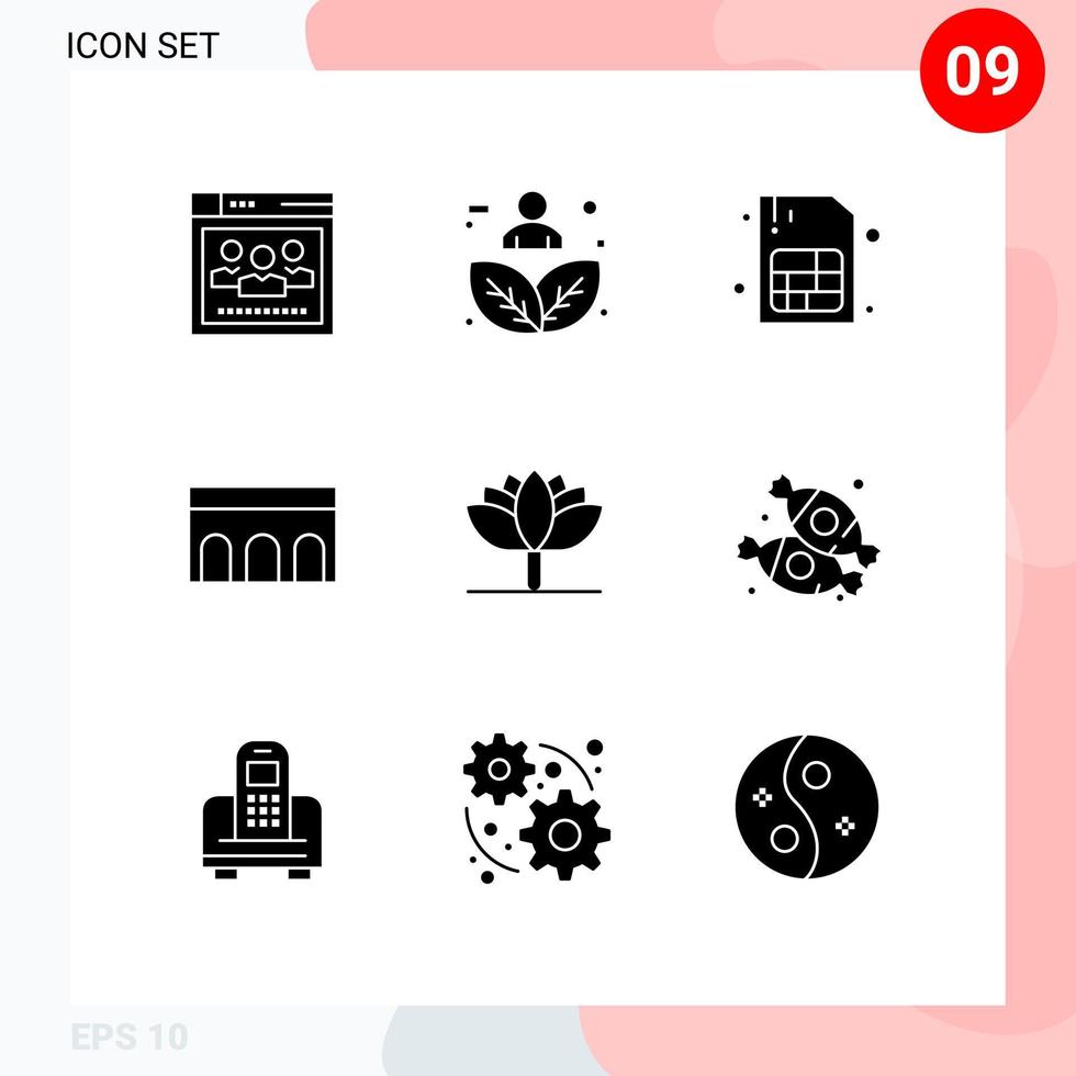 User Interface Pack of 9 Basic Solid Glyphs of flower historic person columns arch Editable Vector Design Elements