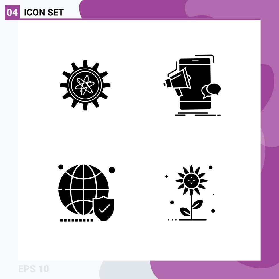 Modern Set of 4 Solid Glyphs and symbols such as experiment globe lab mobile website Editable Vector Design Elements