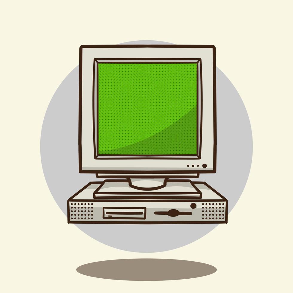 ilustración de vector de computadora de monitor antiguo de dibujos animados
