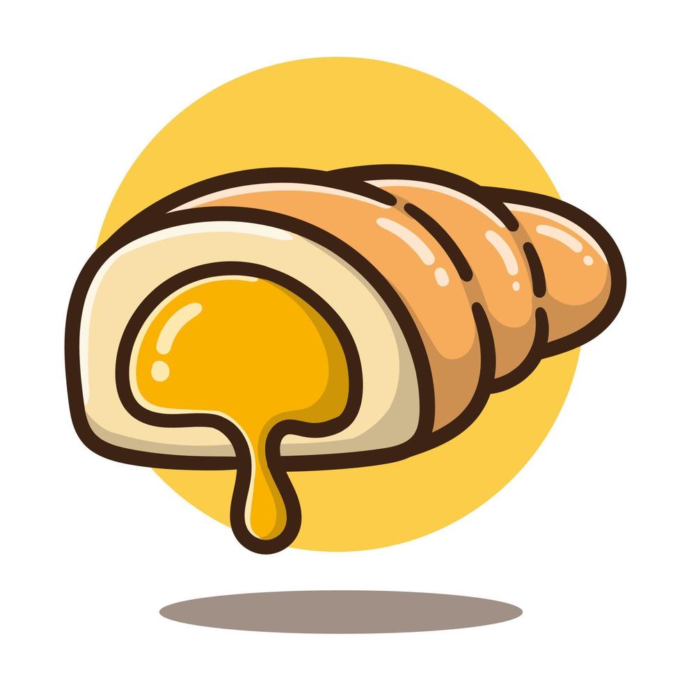 illustration of cute cartoon croissant with honey jam vector