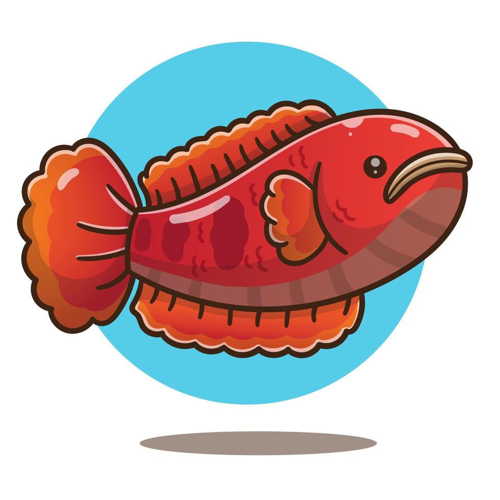 illustration of cute cartoon red snakehead fish vector good for sticker, logo, education