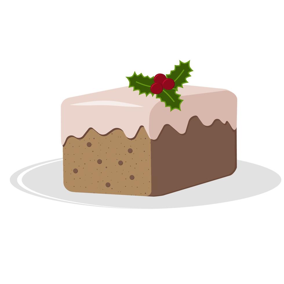 Christmas chocolate cake with icing decorated with holly berries vector