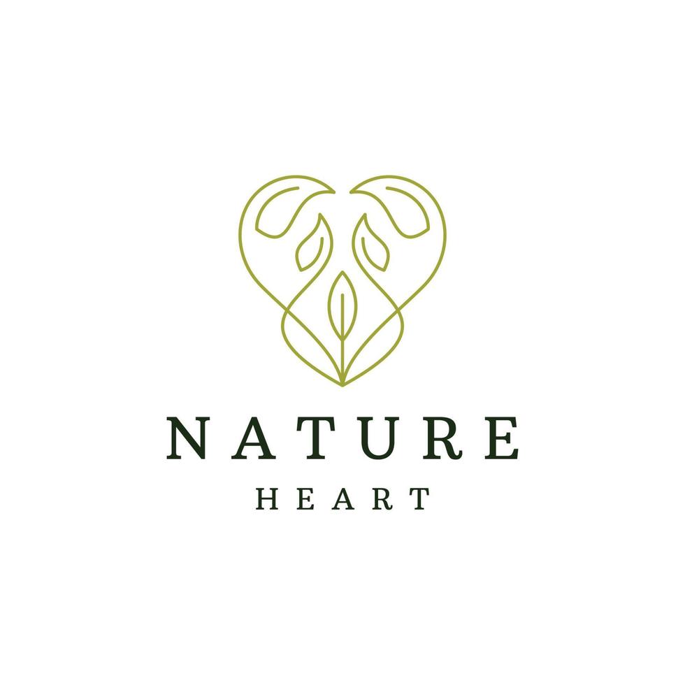 Heart leaf line design with flower logo template vector