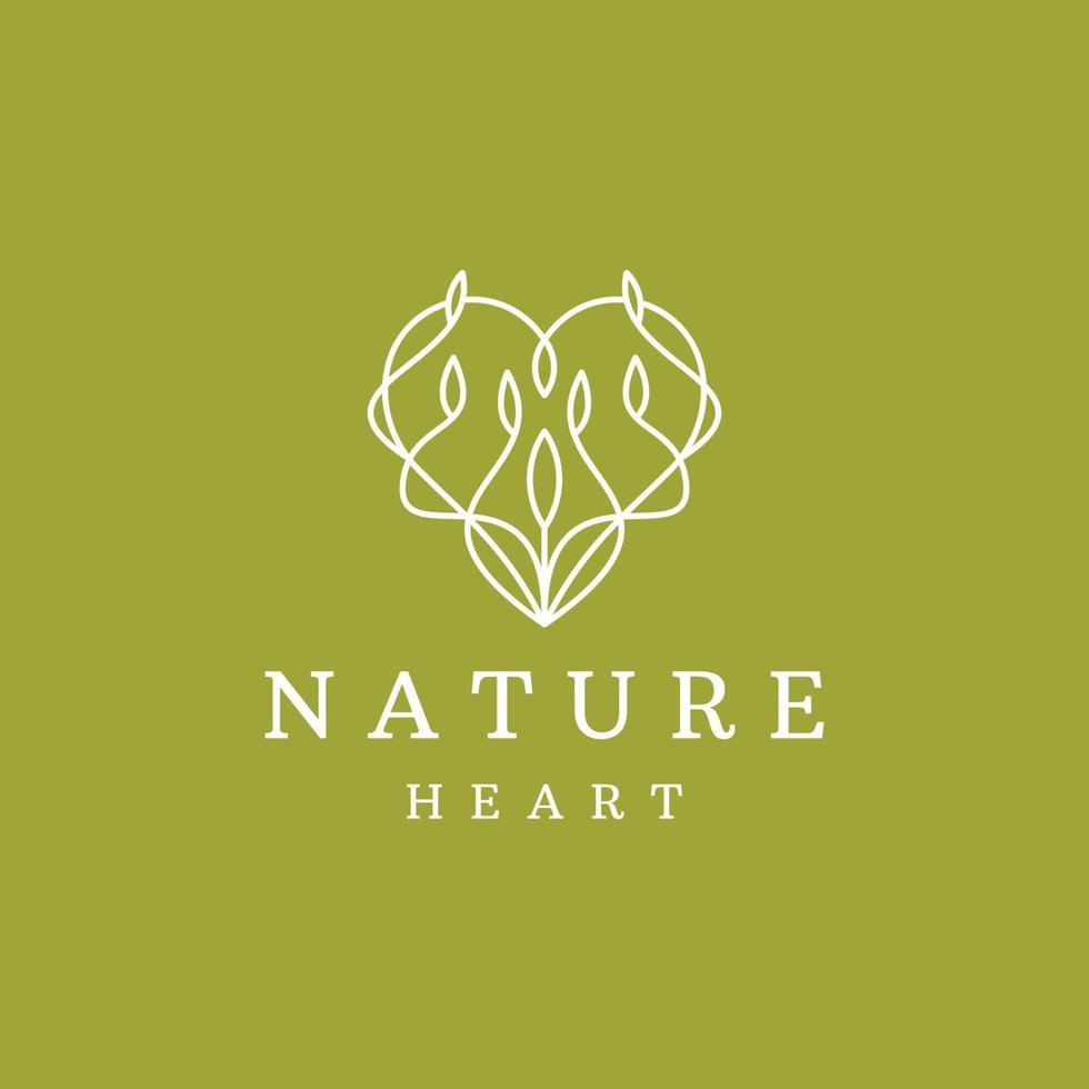 Heart leaf line design with flower logo template vector