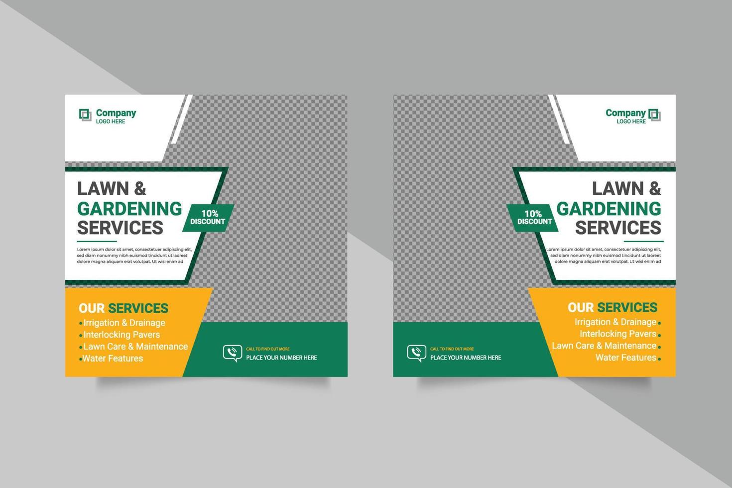 Lawn garden service social media post banner design template with green color vector