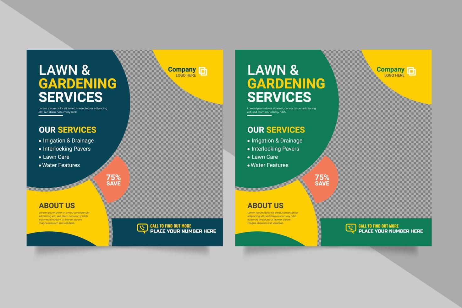 Lawn garden service social media post banner design template with green color vector