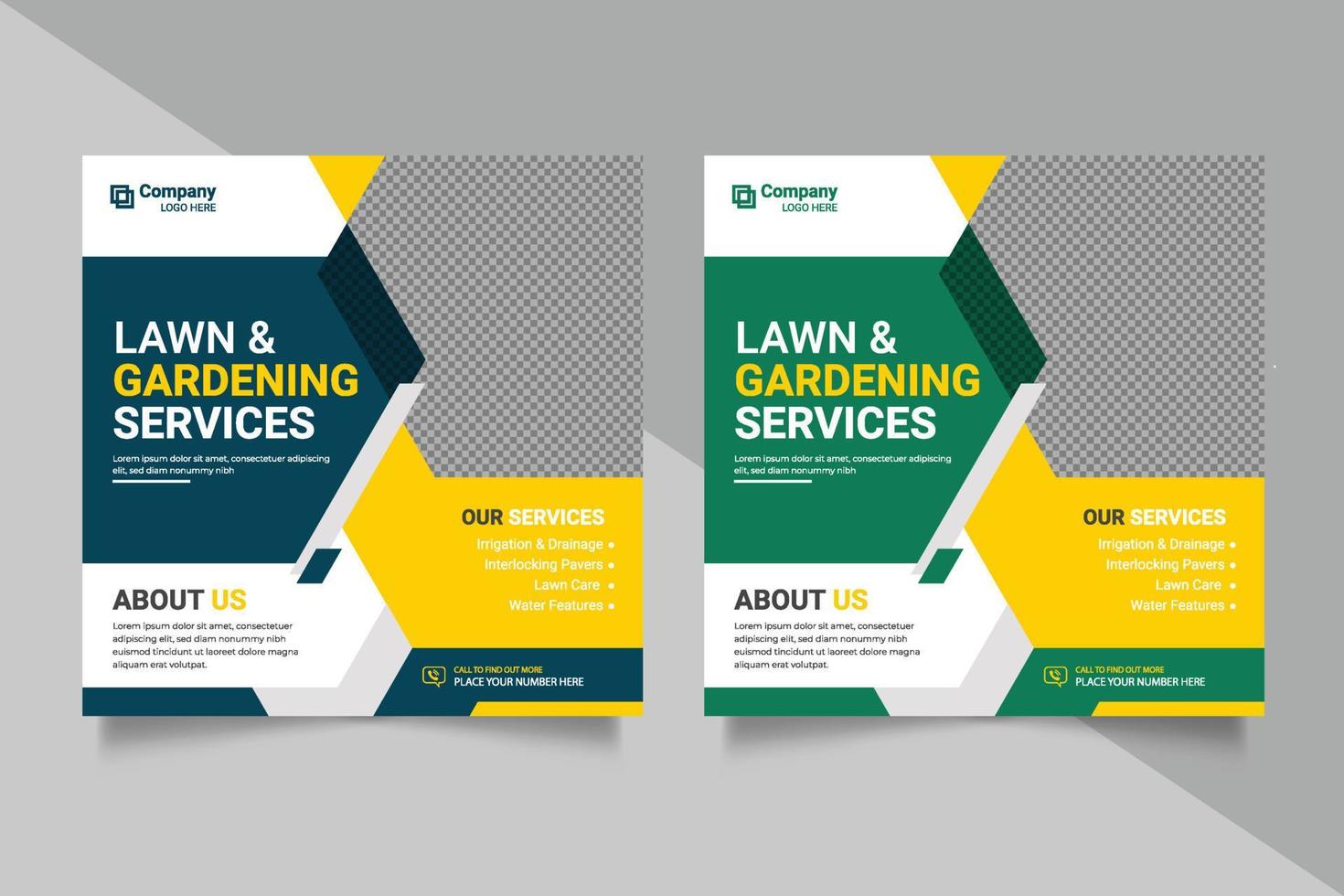 Lawn garden service social media post banner design template with green color vector