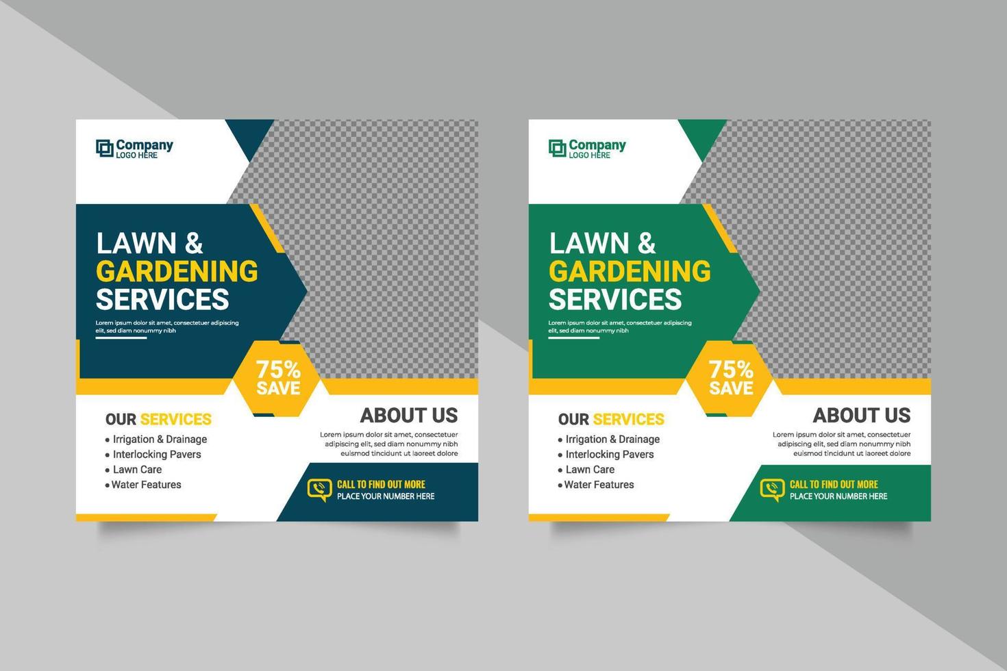 Lawn garden service social media post banner design template with green color vector