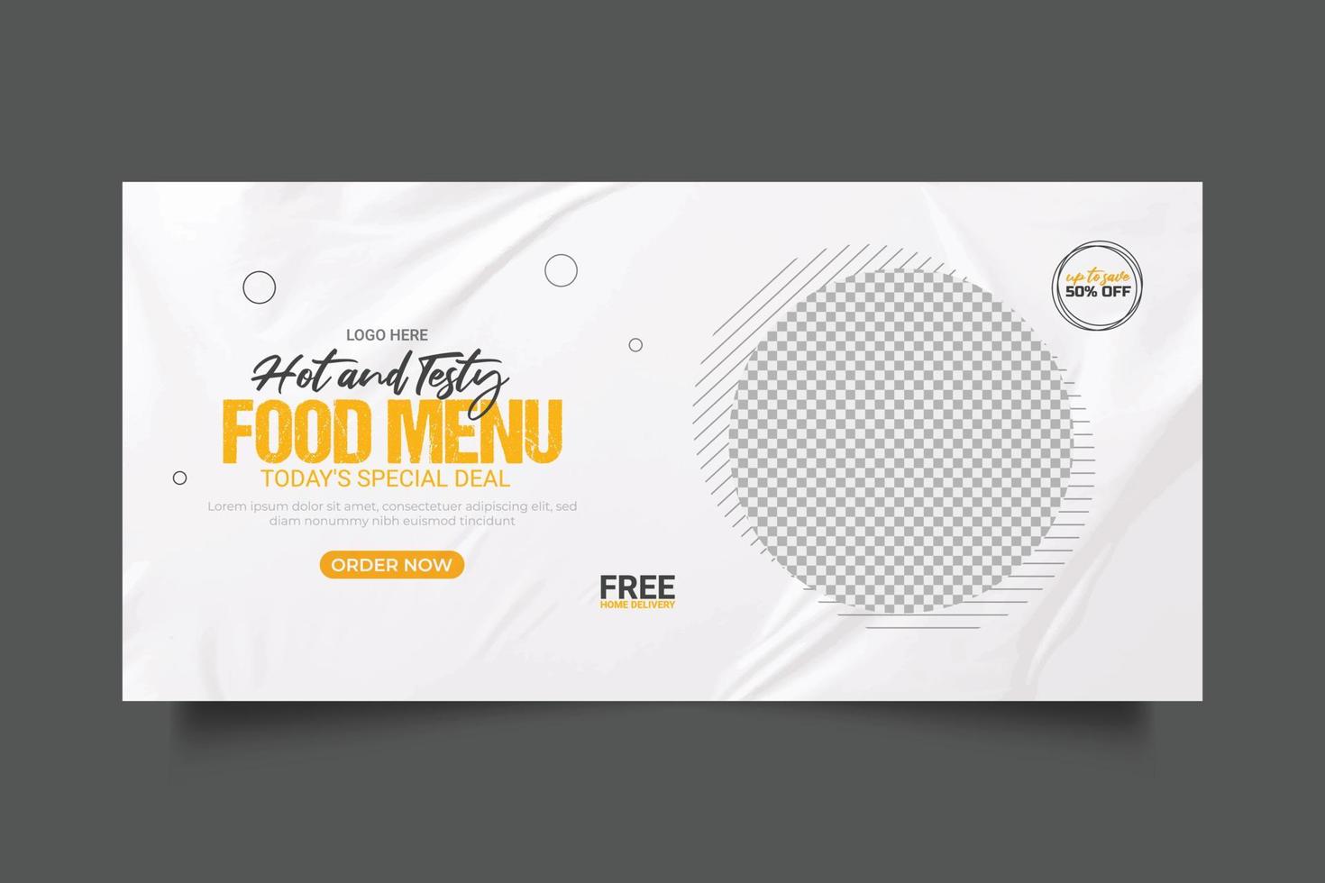 menú de comida banner web publicación en redes sociales con plantilla de promoción de banner de portada social de restaurante vector