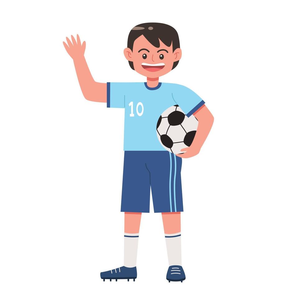 Happy young boy soccer player vector