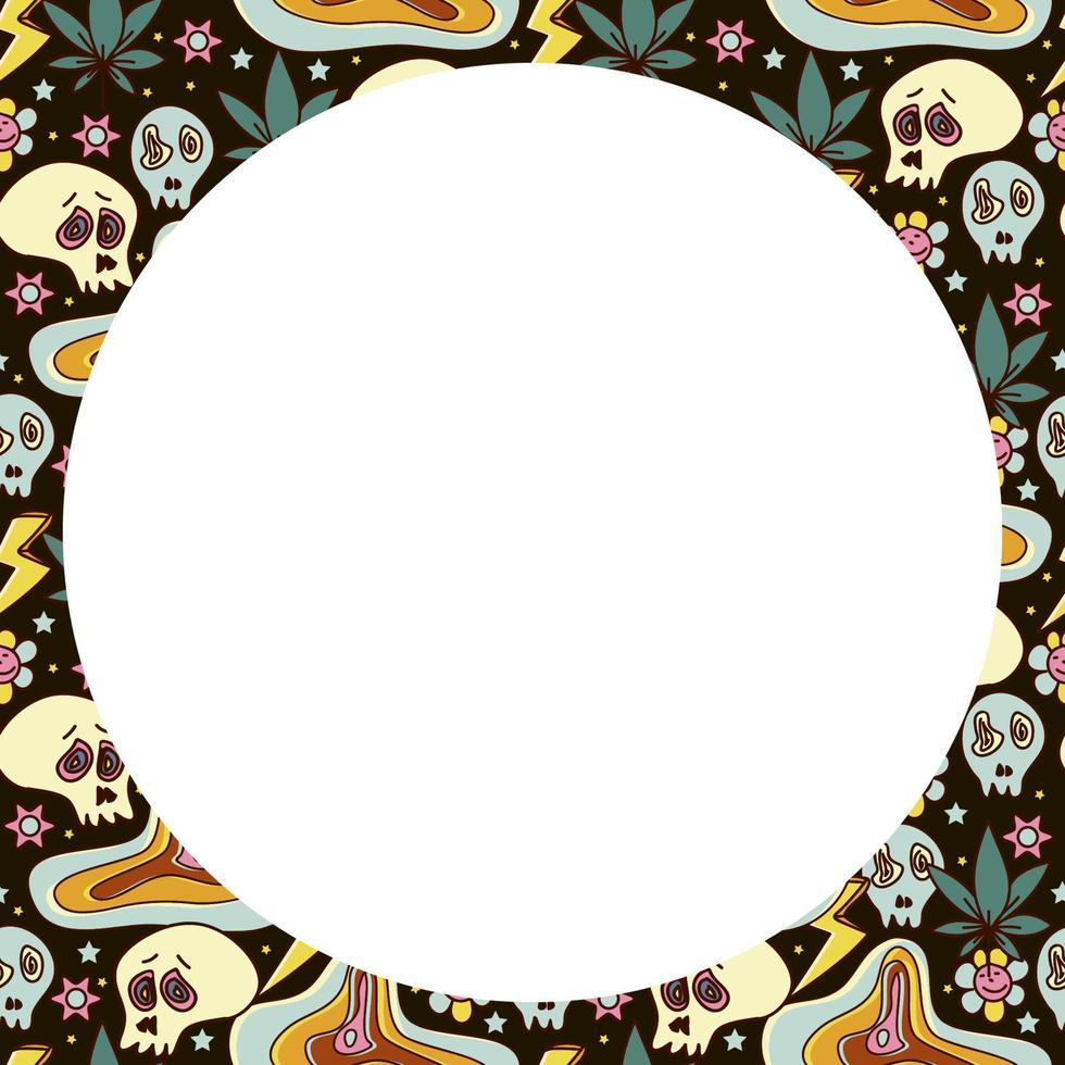 Vector circle frame. Groovy retro background in 70s style.