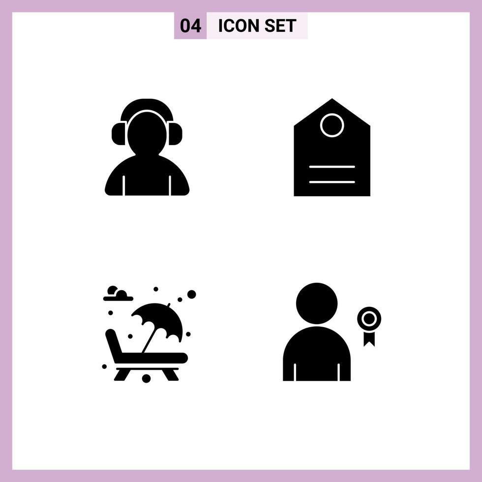 4 Universal Solid Glyphs Set for Web and Mobile Applications avatar park headphone tagline valentines day Editable Vector Design Elements