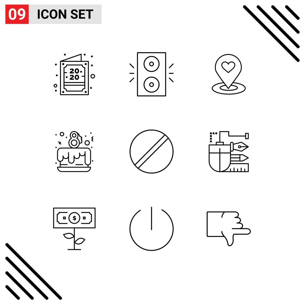 9 Universal Outlines Set for Web and Mobile Applications biology love location day heart Editable Vector Design Elements