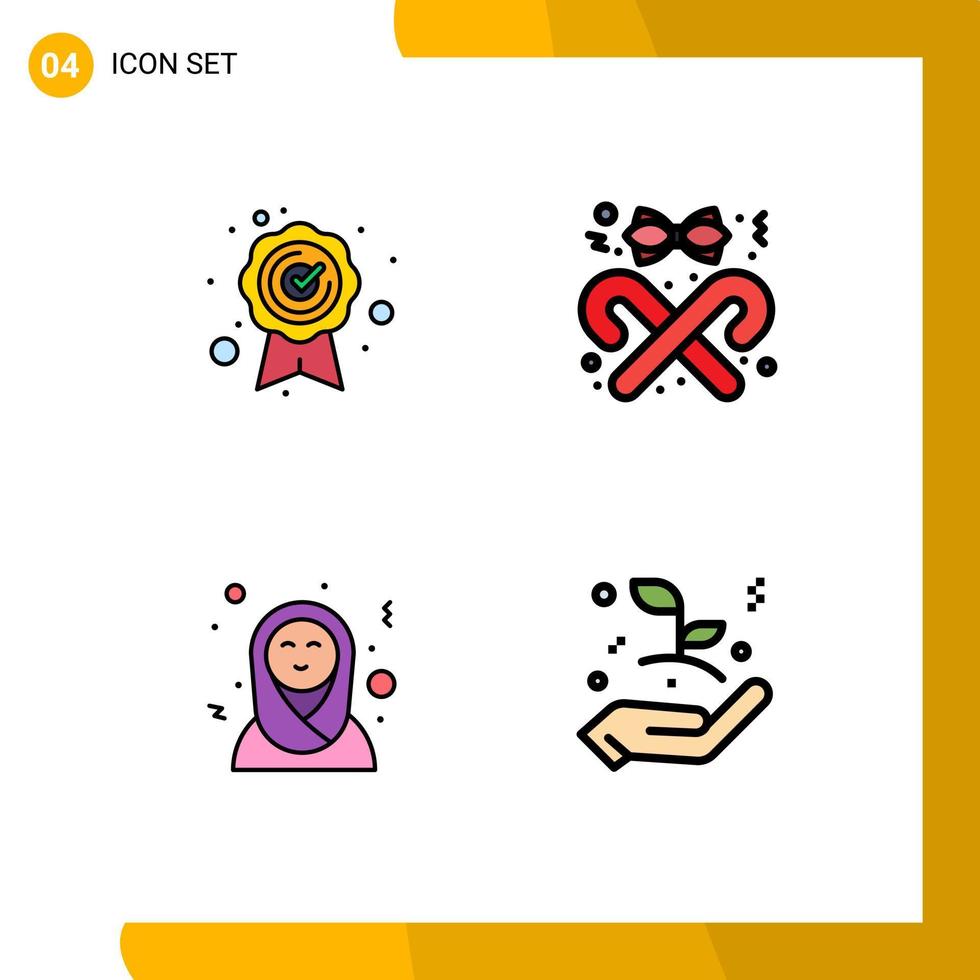 Set of 4 Modern UI Icons Symbols Signs for best quality arabic ribbon christmas business startup Editable Vector Design Elements