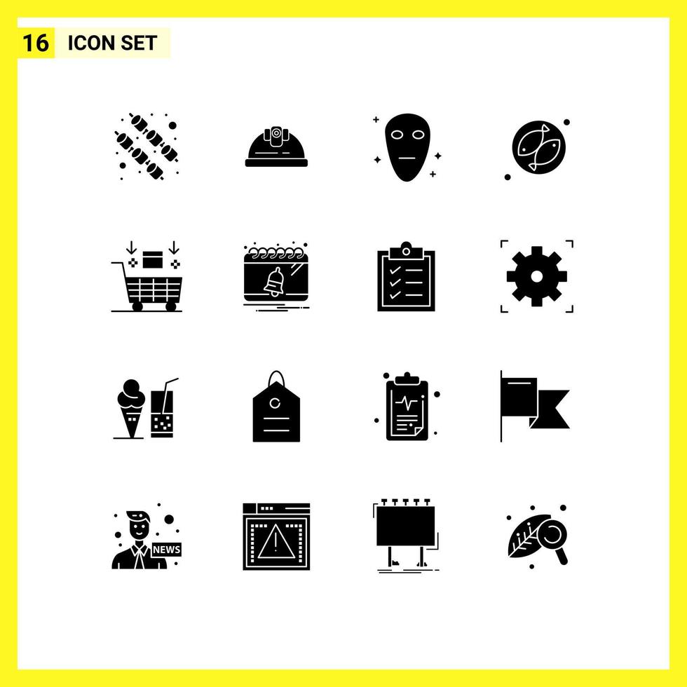 Pictogram Set of 16 Simple Solid Glyphs of valentine robot galaxy cart meet Editable Vector Design Elements