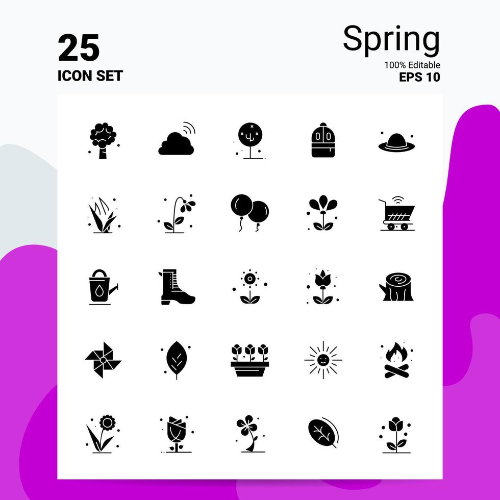 25 Spring Icon Set 100 Editable EPS 10 Files Business Logo Concept Ideas Solid Glyph icon design vector