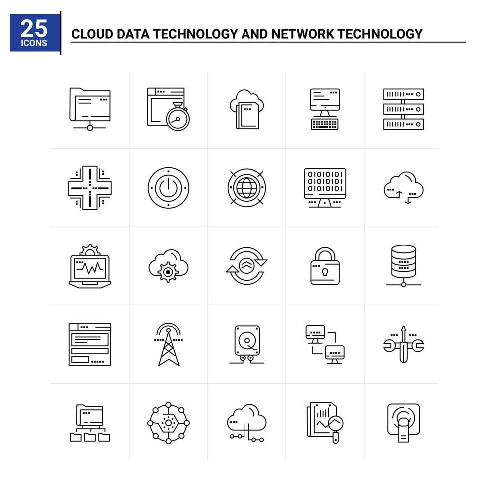 25 tecnología de datos en la nube y tecnología de red conjunto de iconos de fondo vectorial vector