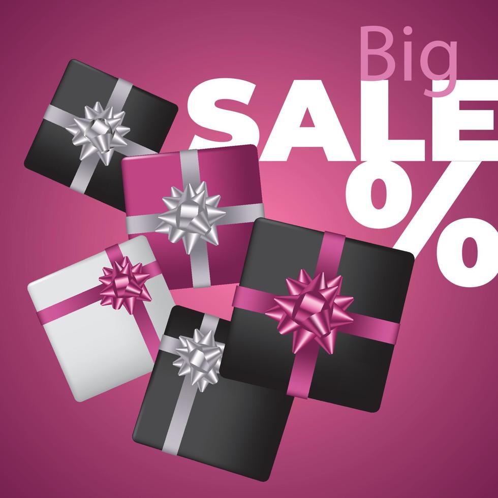 Valentine's day sale poster or banner with many sweet hearts, black and pink color gift boxes on soft pink color background. Promotion and shopping template or for love and valentine's day. vector