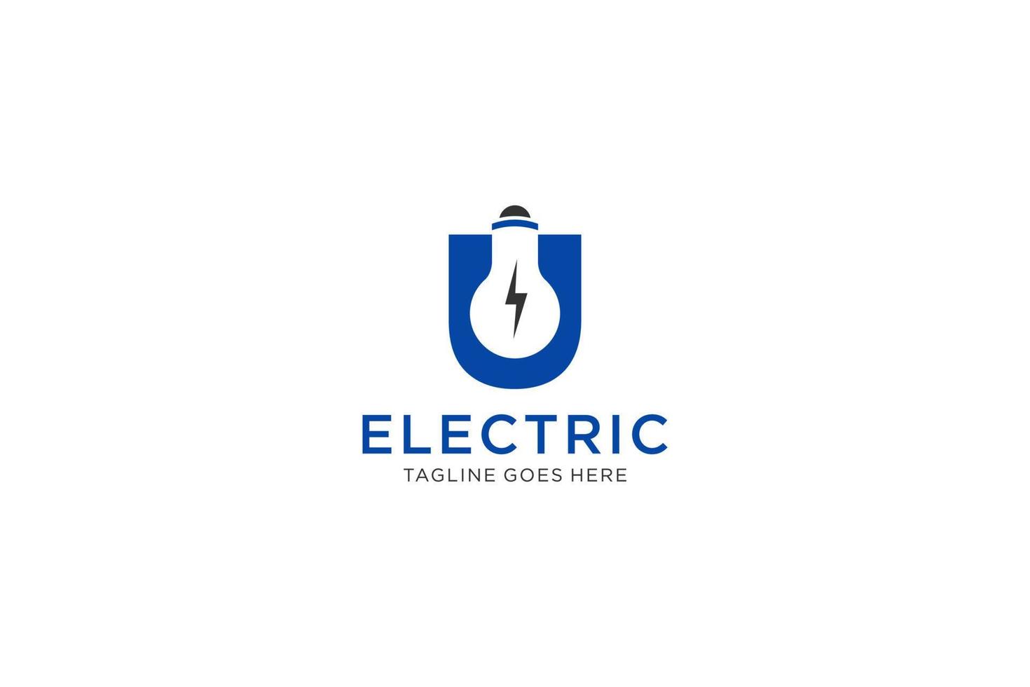 U Letter Logo Design With Light bulb and lightning bolt. Electric Bolt Letter Logo. vector