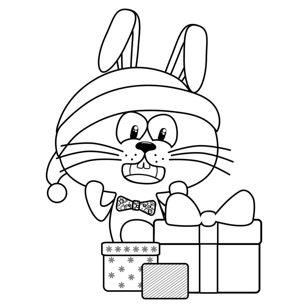 Rabbit with gifts coloring book vector