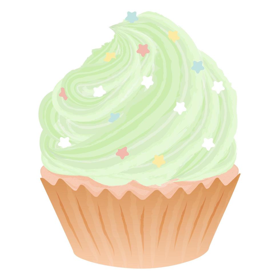 Sweets Cupcake with light green cream vector