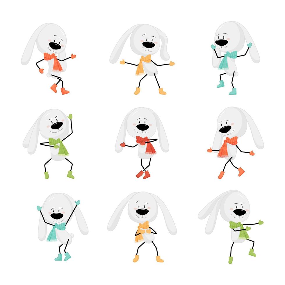 Dancing rabbits set vector