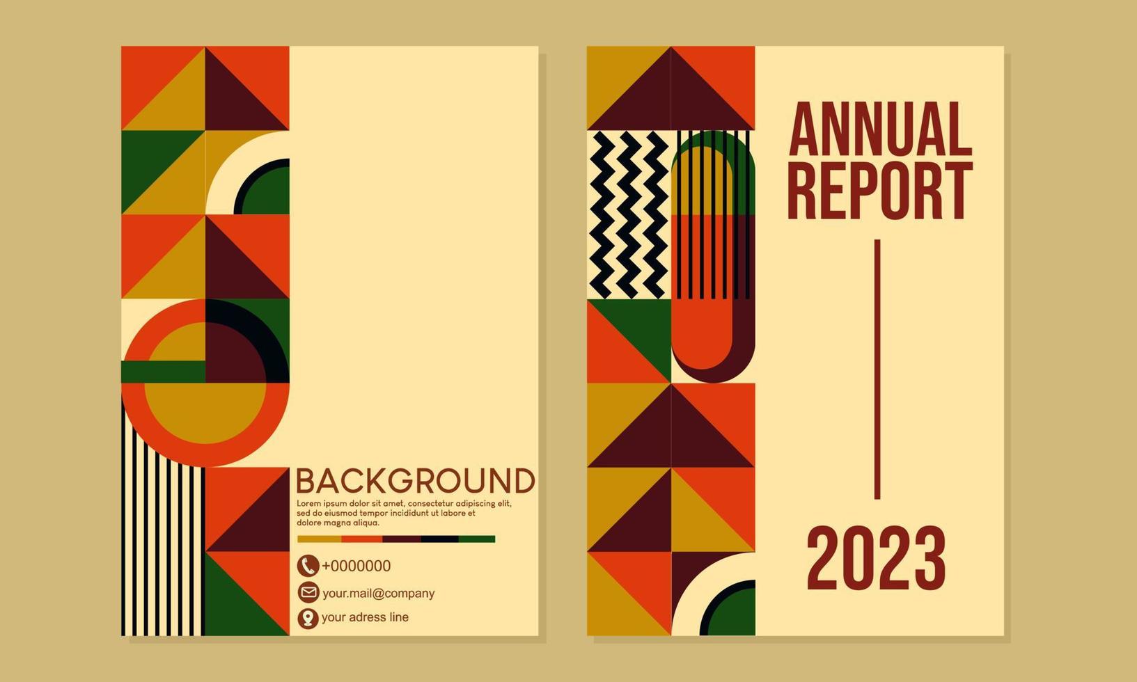 annual report cover design with abstract bauhaus pattern. geometric retro background. A4 size for books, journals, catalogs, flyers, posters vector