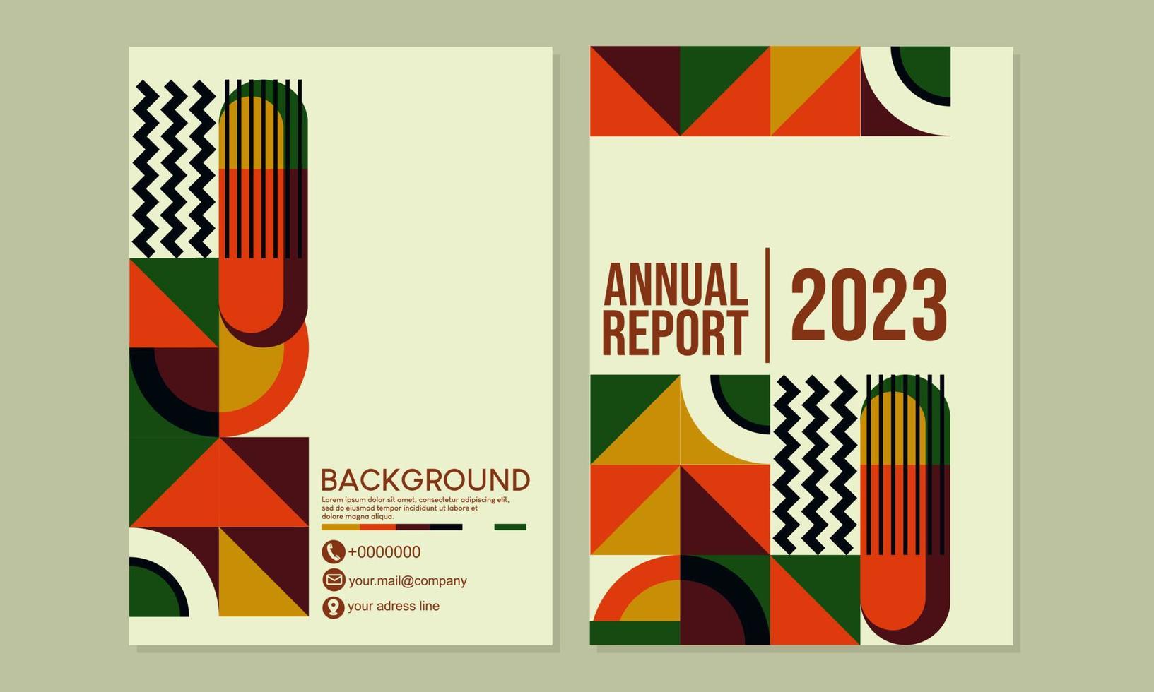 annual report cover design with abstract bauhaus pattern. geometric retro background. A4 size for books, journals, catalogs, flyers, posters vector