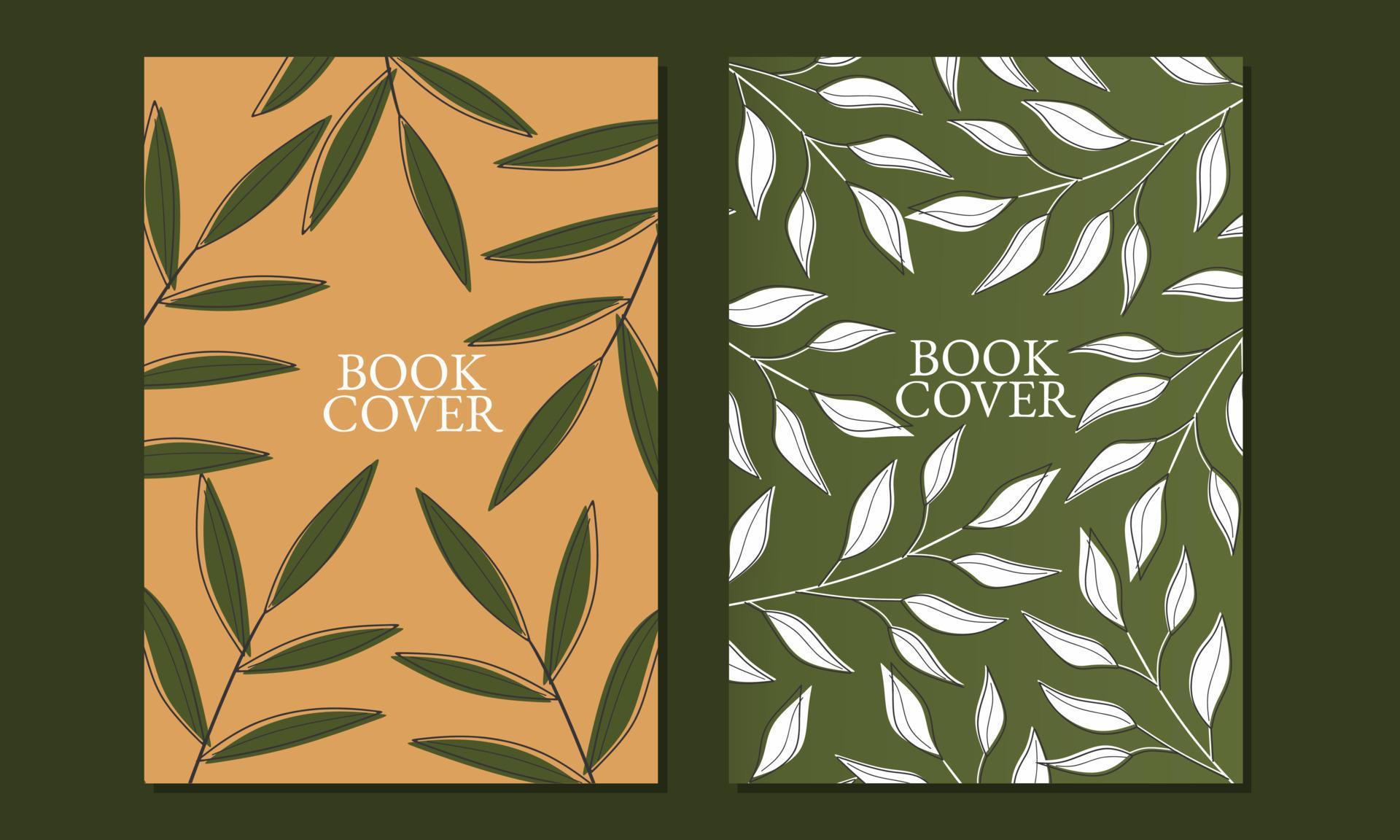 set of green color book cover designs with abstract leaf elements ...