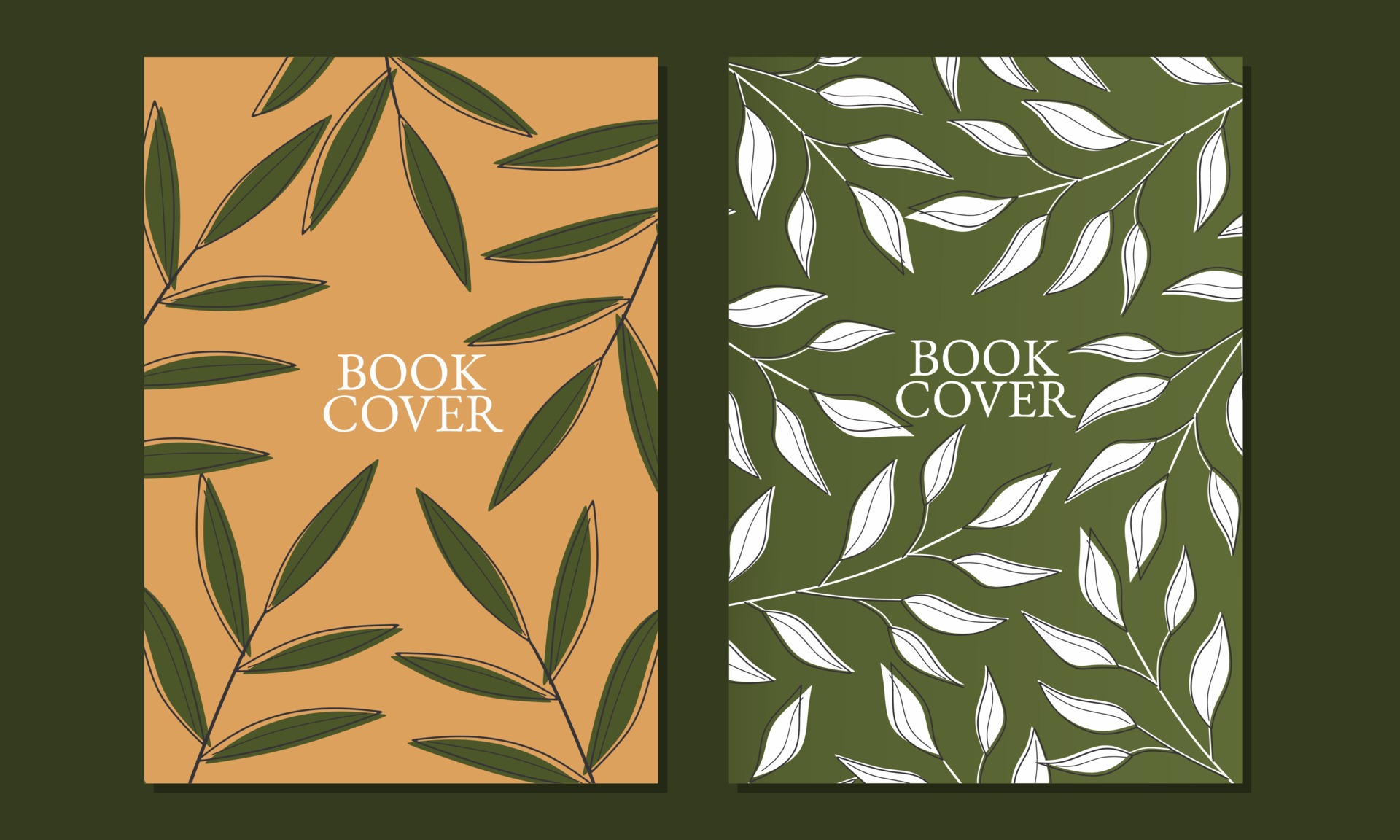 set of green color book cover designs with abstract leaf elements