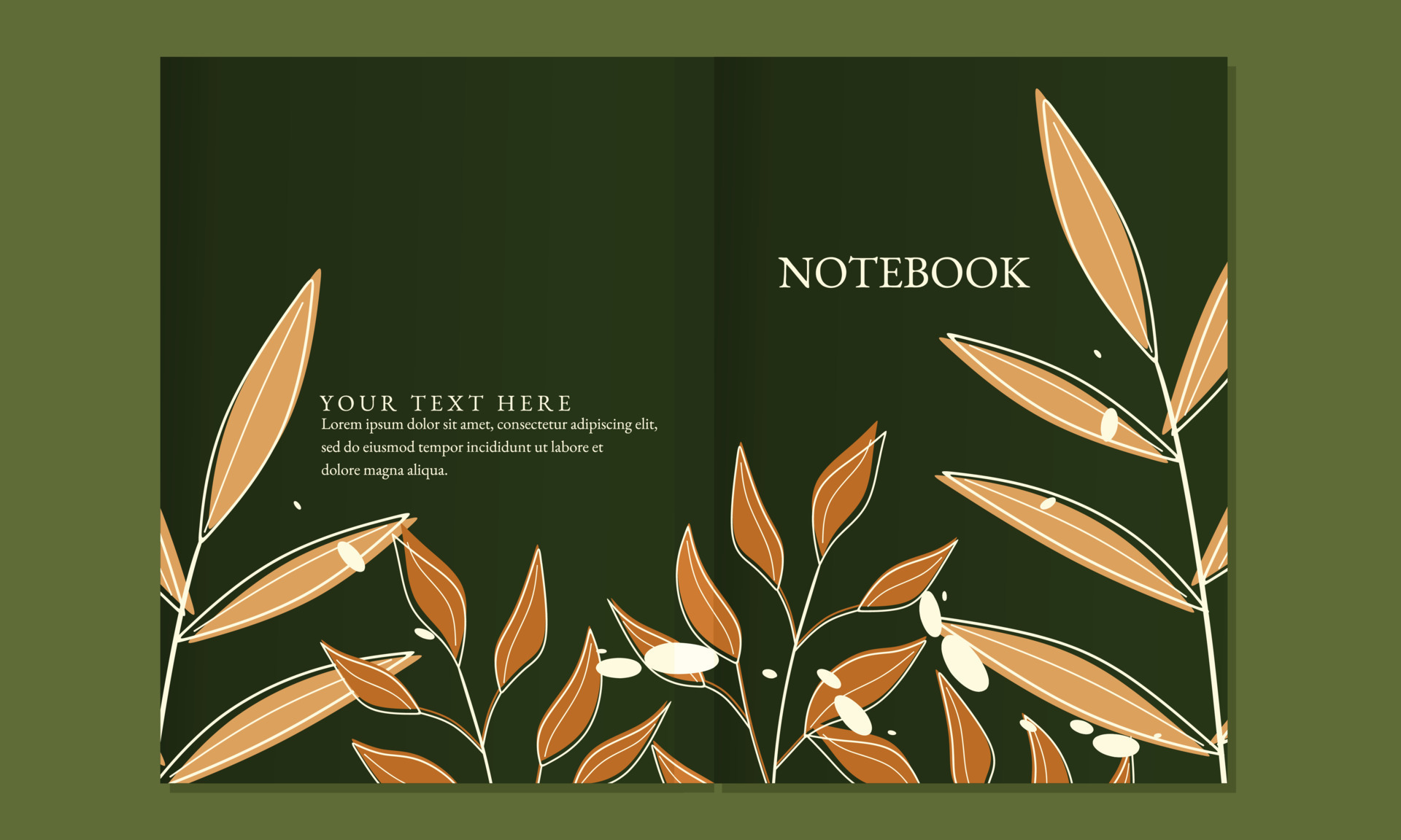 set of green color book cover designs with abstract leaf elements