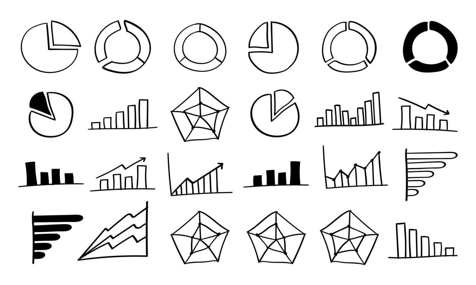 icono de gráficos y gráficos dibujados a mano en doodle vector