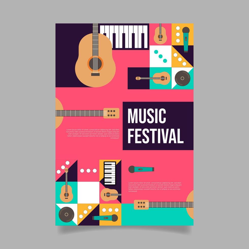 plantilla de invitación de festival de música plana. - vectores. vector