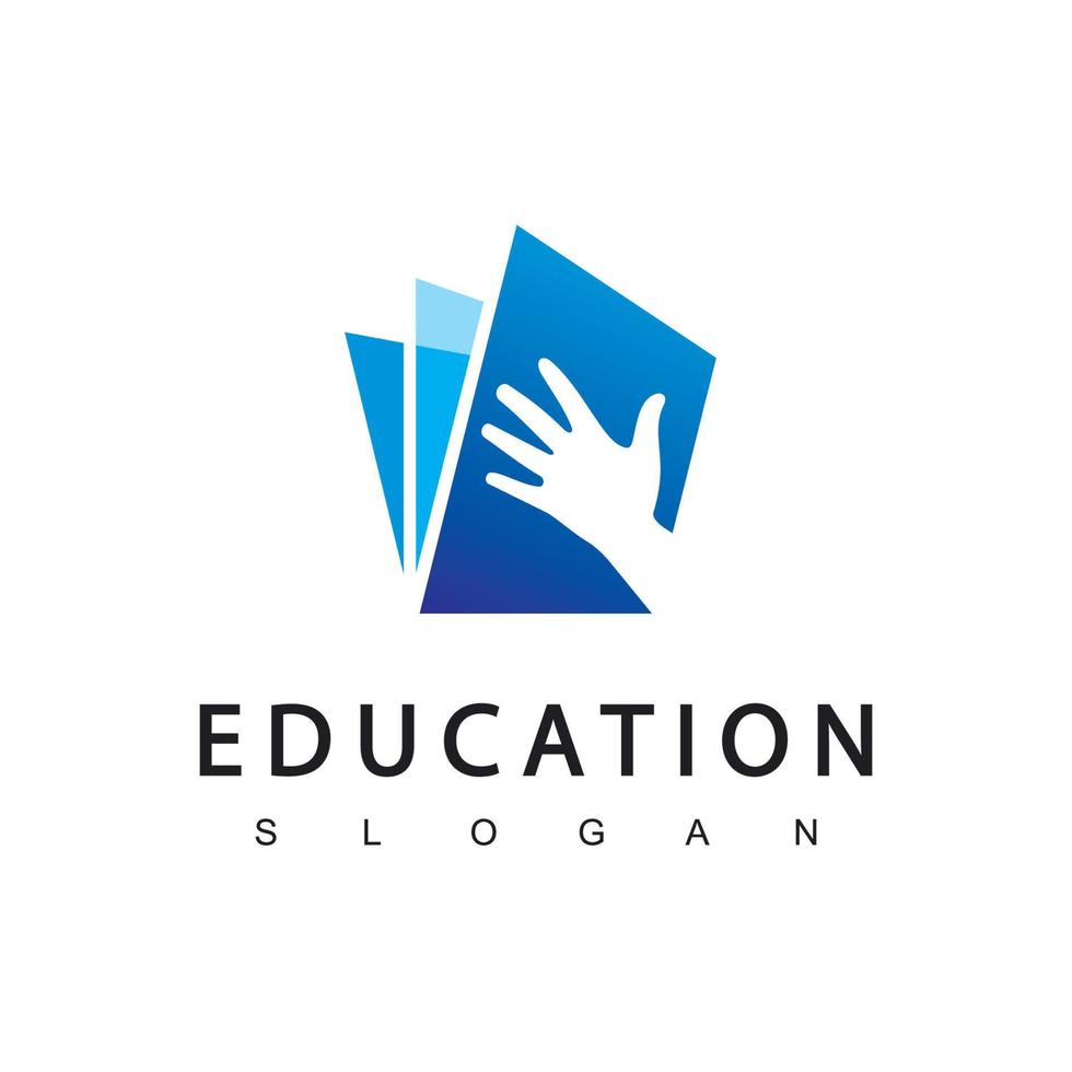 logotipo de libro de lectura con símbolo de libro abierto de silueta de mano, icono de educación vector