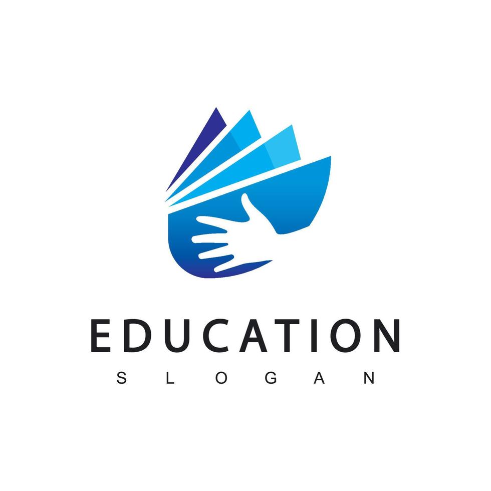 Reading Book Logo With Hand Silhouette Open Book Symbol, Education Icon vector