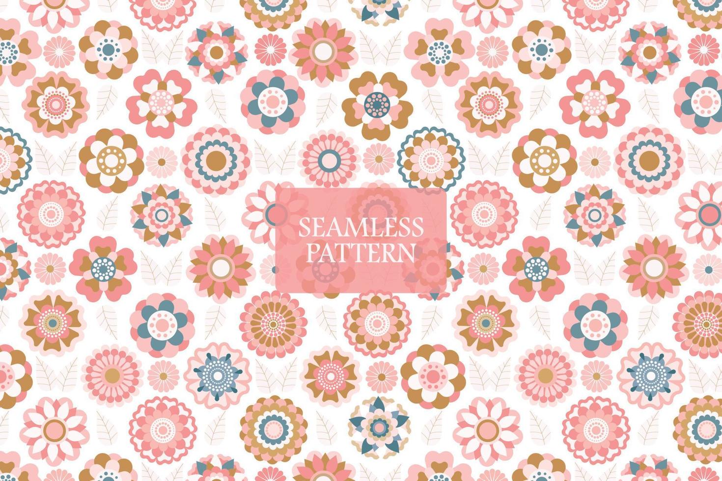 Blooming pink beautiful flower abstract mandala style floral vector seamless repeat pattern
